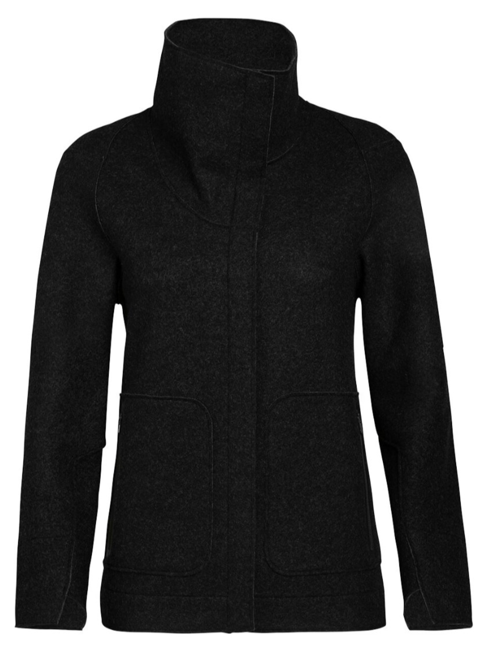 Icebreaker Merino Oak Felted Wool Asymmetrical Snap Zip Jacket Black Womens XS